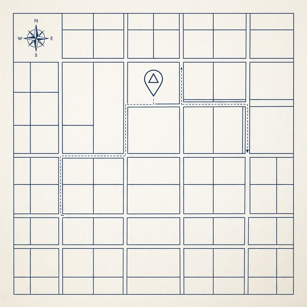 Line illustration of a map showing the workshop location on Executive Drive
